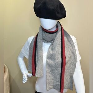 VTG 2000s GAP Crazy Stripe 100% Gray Lambswool Scarf Red & Black Stripe